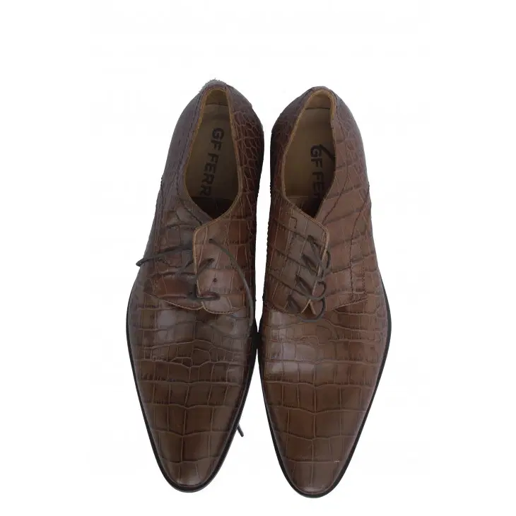 GF Ferre Croc Effect Brown Shoes-Hover-Image