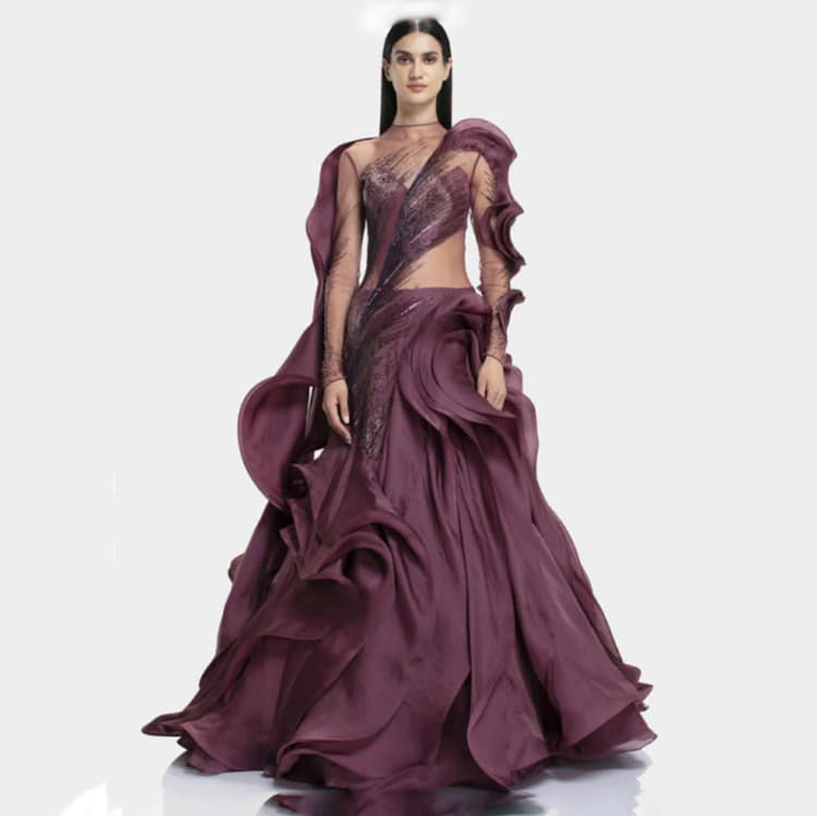 Size L - Gaurav Gupta Maroon Gown-Hover-Image