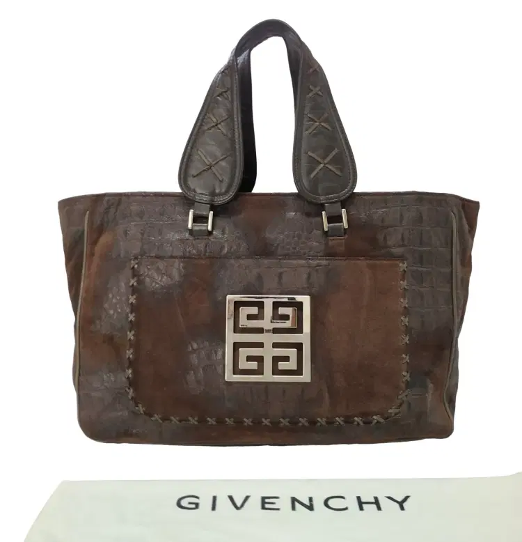 Givenchy Brown Suede Crco Effect Leather Tote-Hover-Image