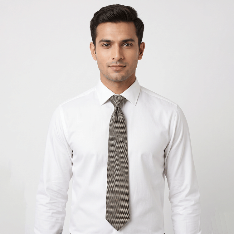 Givenchy Monsieur 4G Chevron Herringbone Tie in Silk Navy/Cream Stripe-Hover-Image