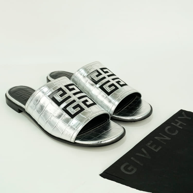 Size 38 - Givenchy 4G Croc-embossed Flat Slides-Hover-Image