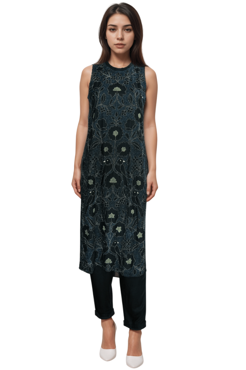 Grassroot By Anita Dongre Blue Embroidered Suit