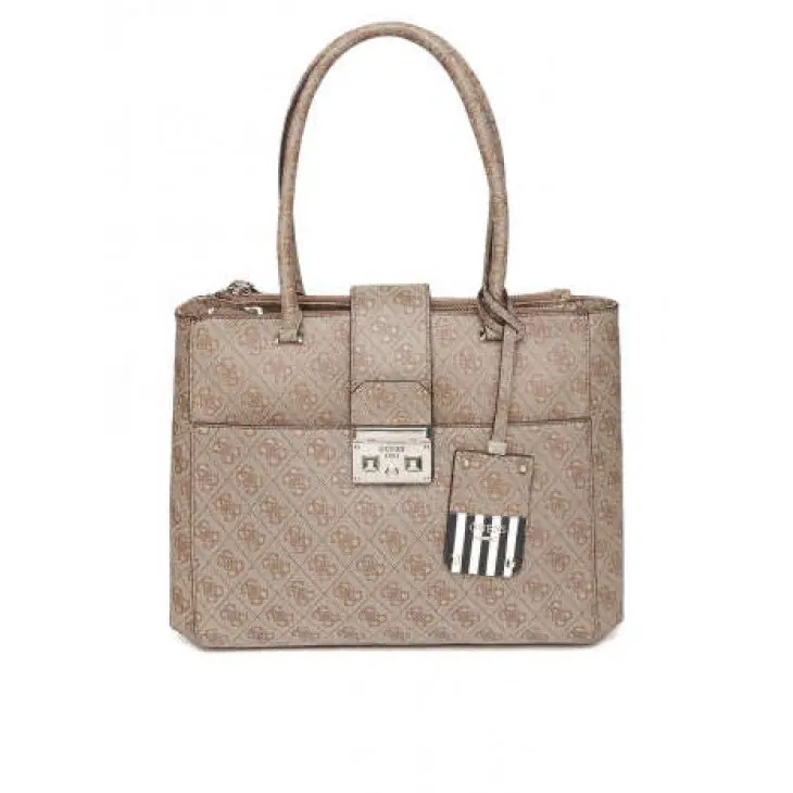 Guess Brown Printed Satchel Bag-Hover-Image