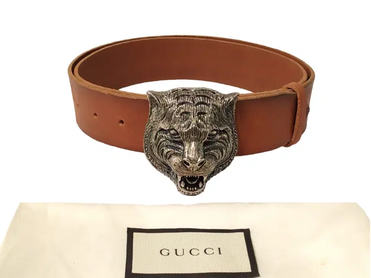 Gucci Tiger Head Feline Antique Buckle Leather Belt-Hover-Image