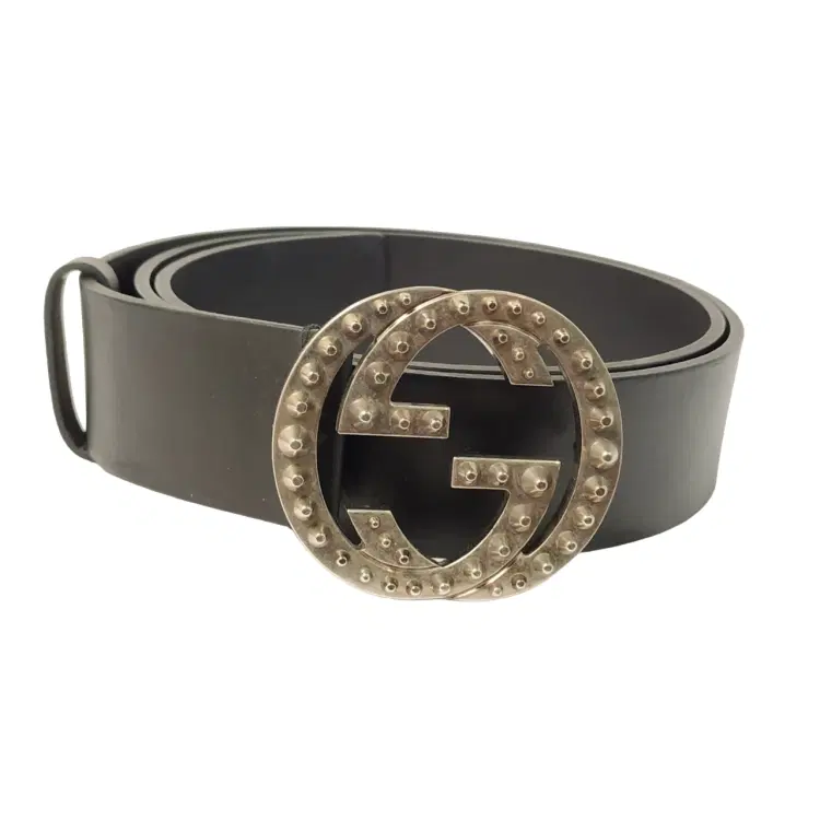 Gucci Interlocking Studded G Buckle Leather Belt-Hover-Image