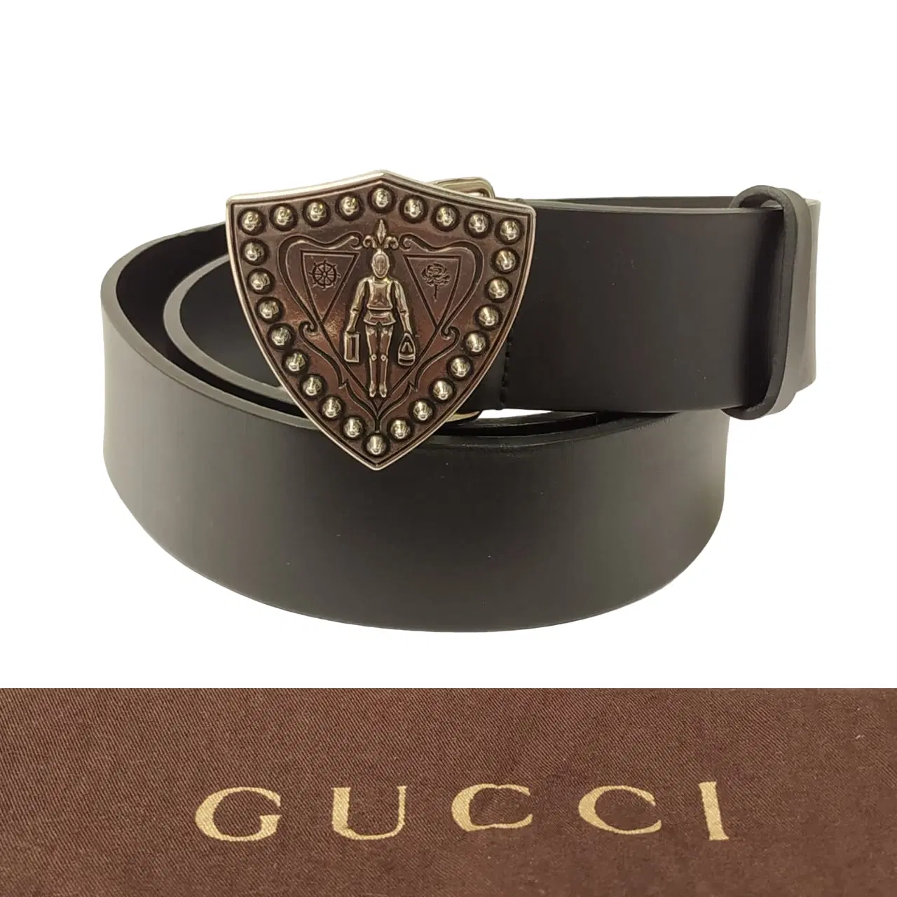 Gucci Black Hysteria Leather Crest Buckle Belt