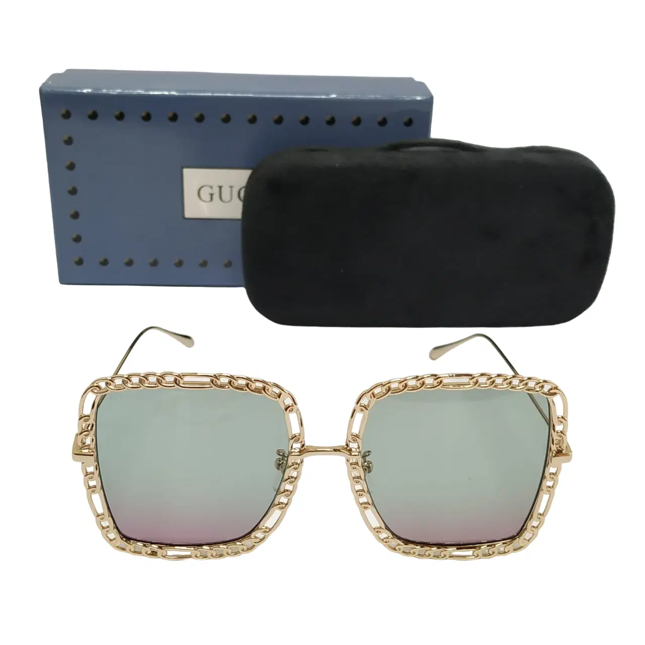 Gucci GG1033S square-frame metal sunglasses with Detachable Gold Chain Necklace