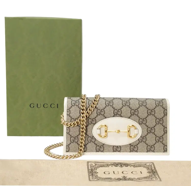 Gucci White/Beige GG Canvas And Leather Horsebit 1955 Wallet on Chain-Hover-Image