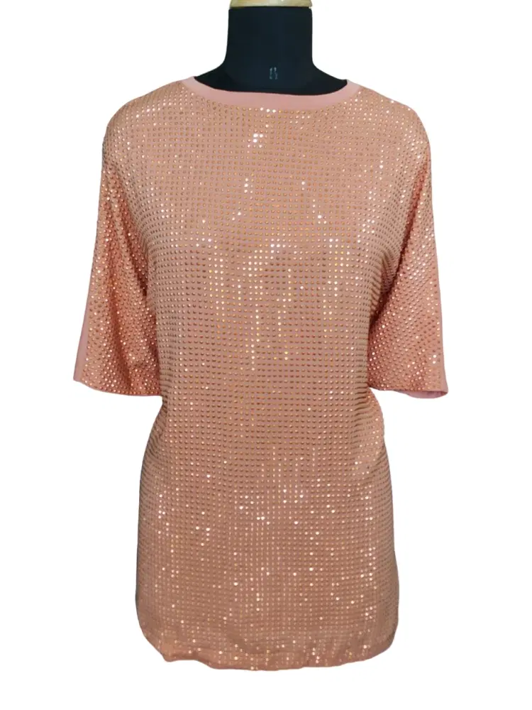 Gucci Pink Silk Studded/Beaded T-shirt-Hover-Image