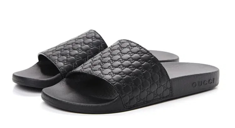 Gucci Black Microguccissima Logo Leather Slides-Hover-Image