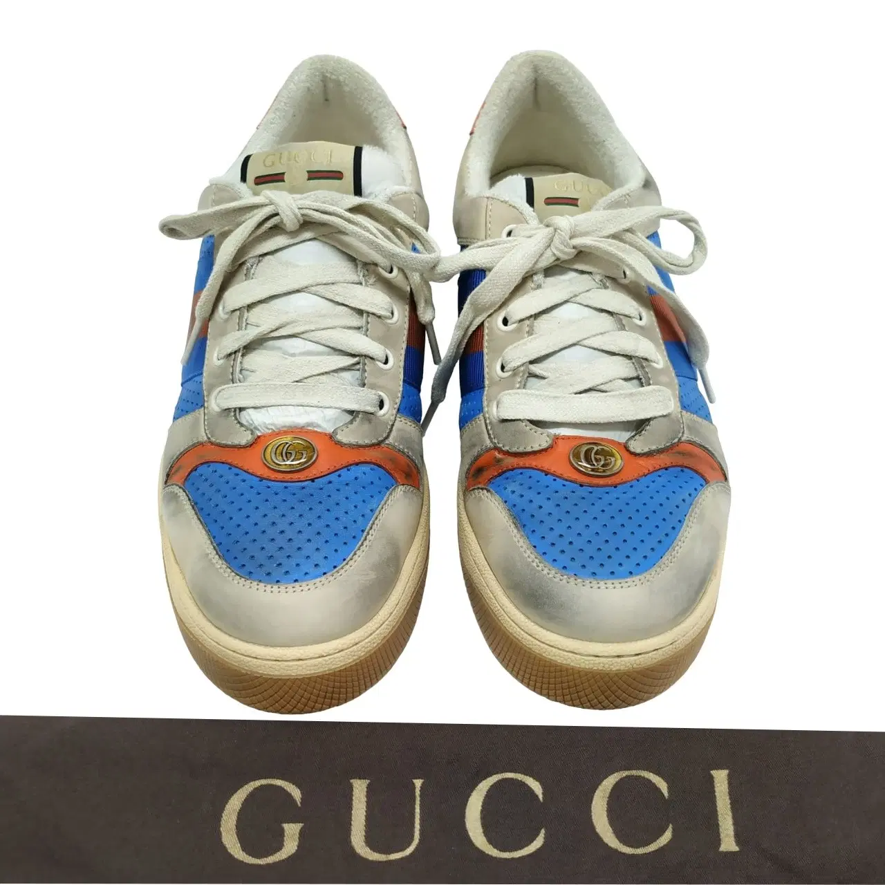 Size 9 - Gucci Blue and Orange Screener Sneakers