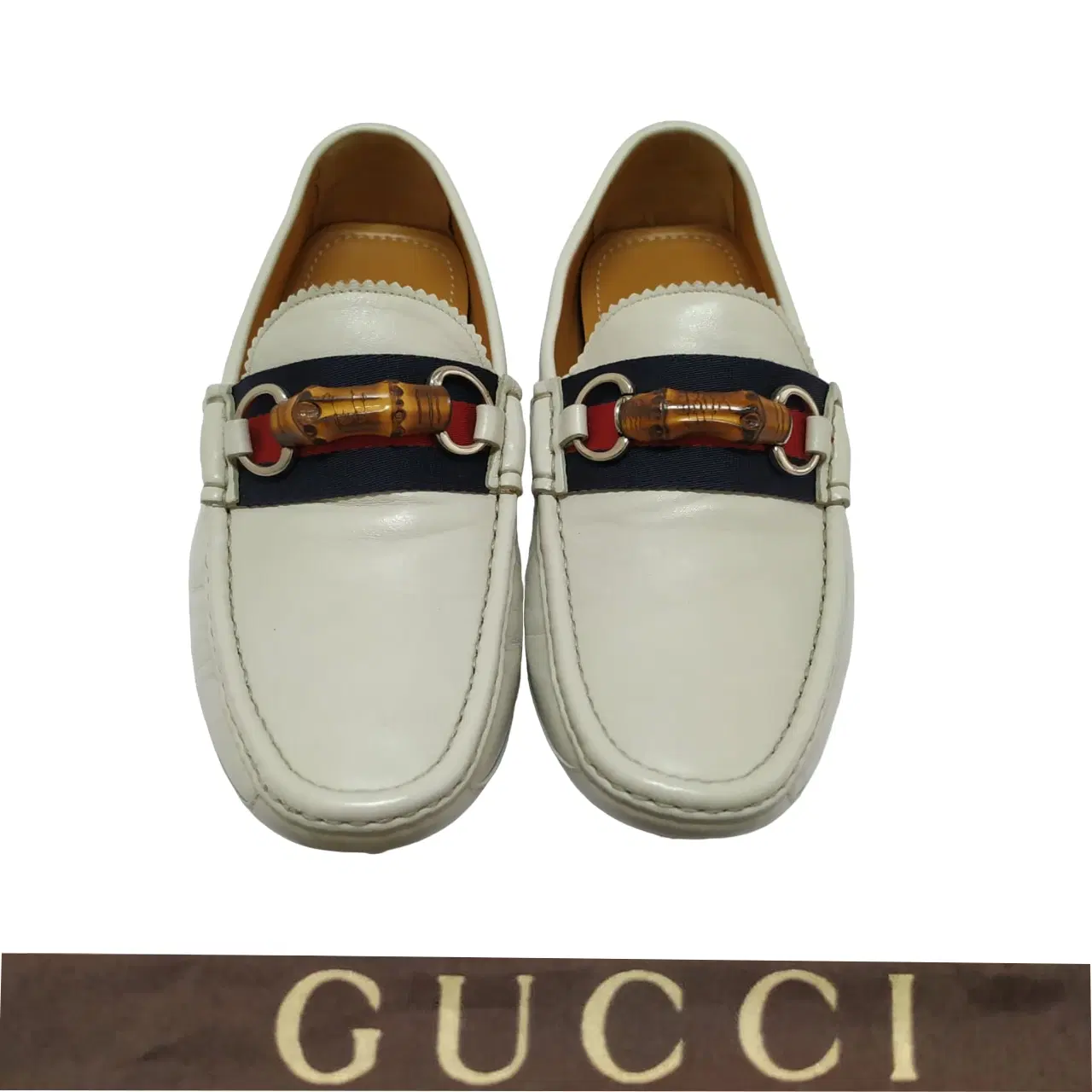 Size 6 - Gucci White Leather Web Bamboo Horsebit Loafer