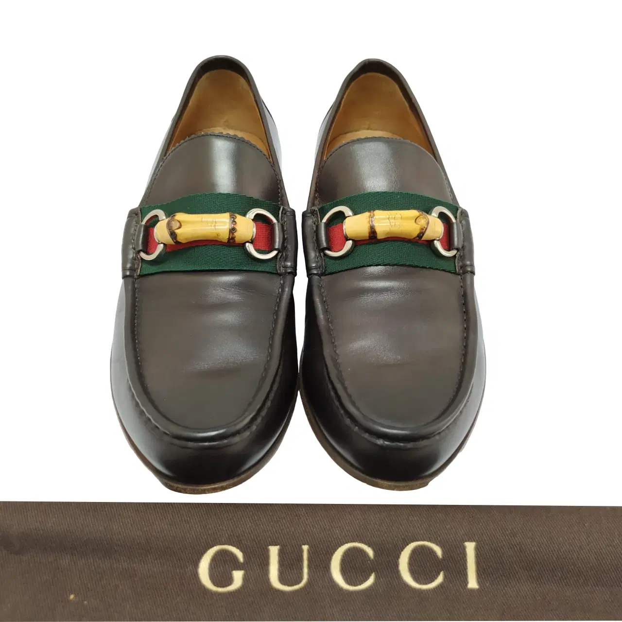 Size 6 - Gucci Dark Brown Leather Web Bamboo Horsebit Loafer