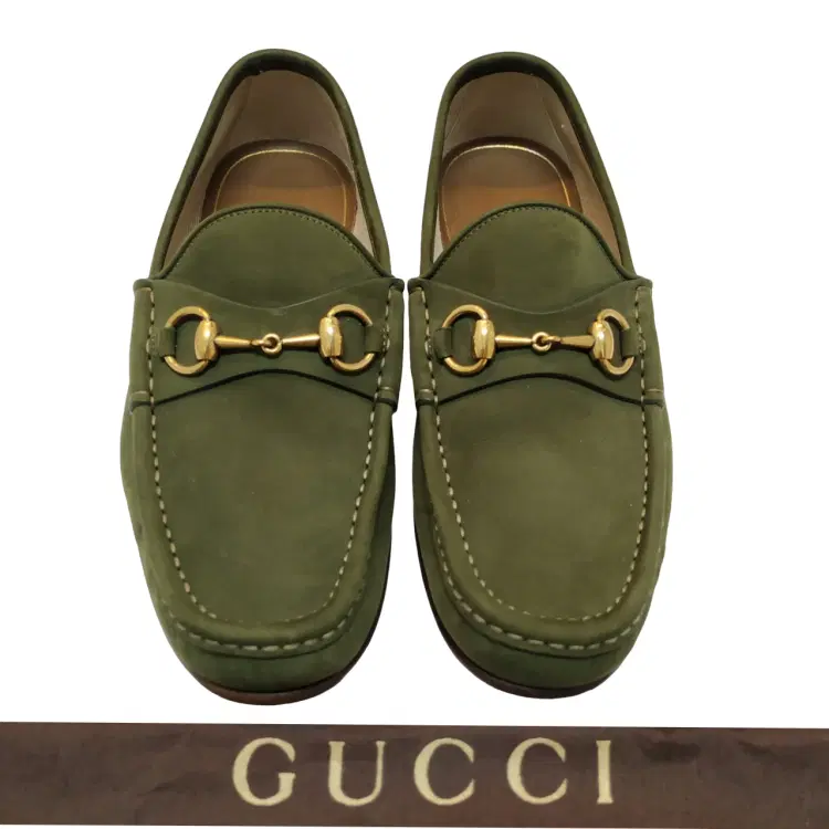 Size 6 - Gucci Horsebit Olive Green Suede Leather Loafers-Hover-Image