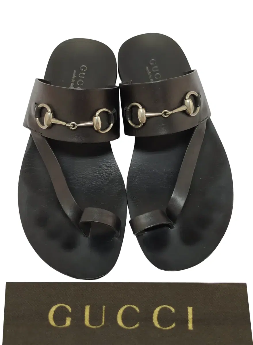 Size 6.5 - Gucci Black Leather Silver Horsebit Toe Strap Sandals