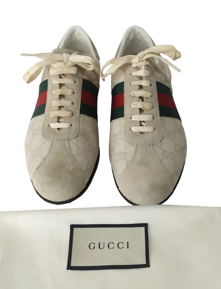 Size 9 - Gucci Guccissima Leather And Suede Web Low Top Sneakers