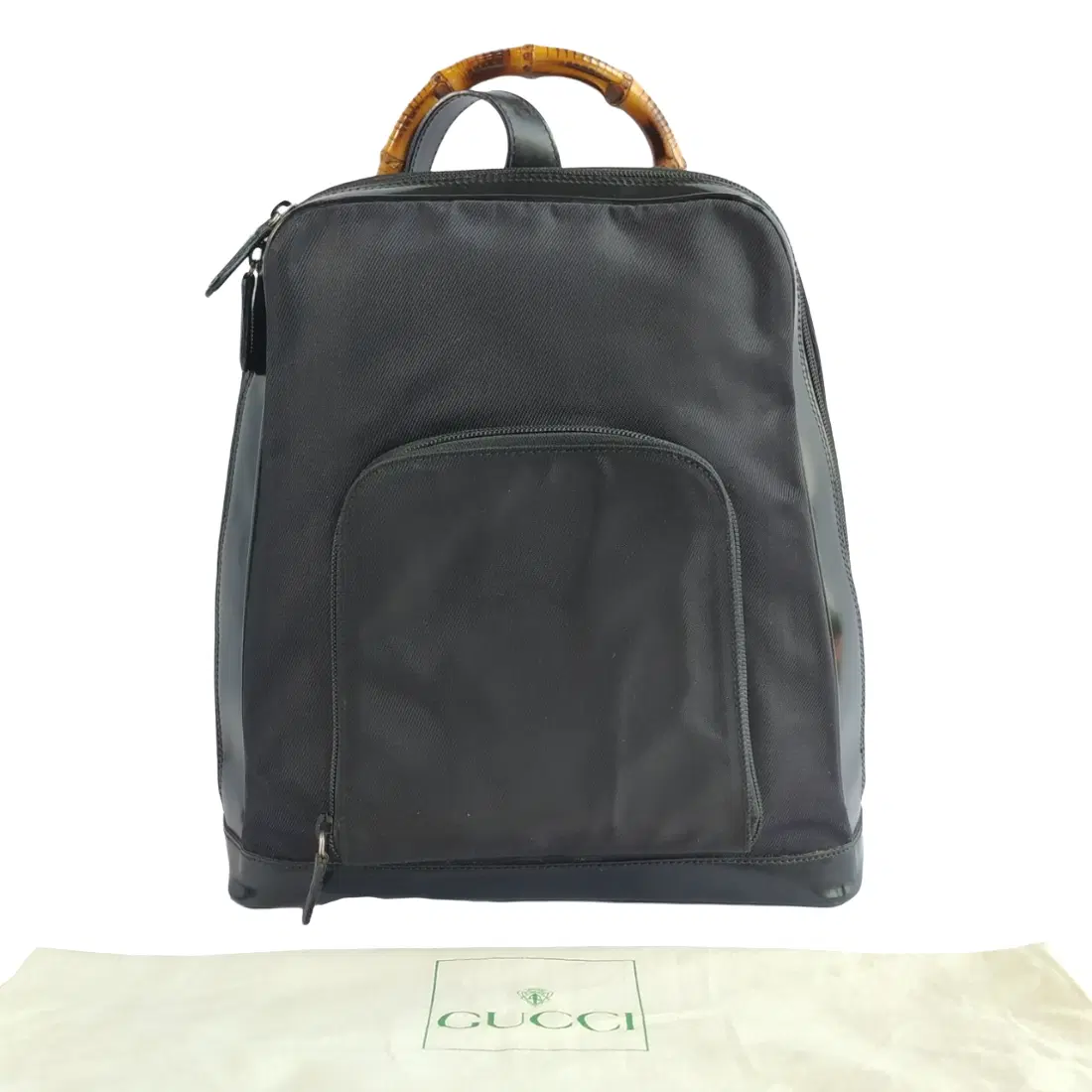 Gucci Patent Leather Black Bamboo Nylon Sling Backpack