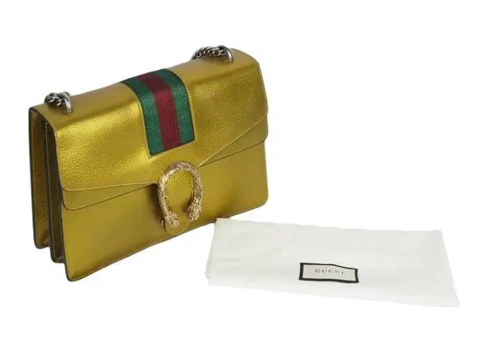 Gucci Metallic Gold Web Dionysus Medium Shoulder Bag