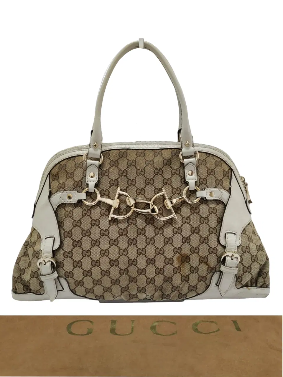Gucci GG Canvas and Leather Medium Horsebit Nail Boston Bag