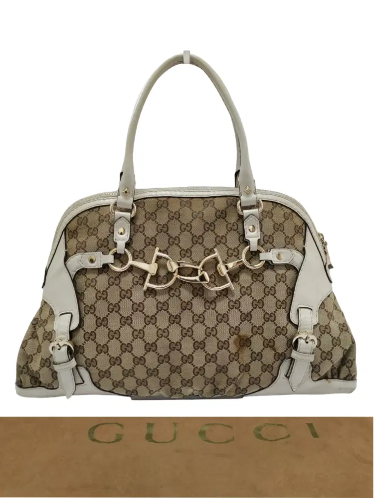 Gucci GG Canvas and Leather Medium Horsebit Nail Boston Bag-Hover-Image