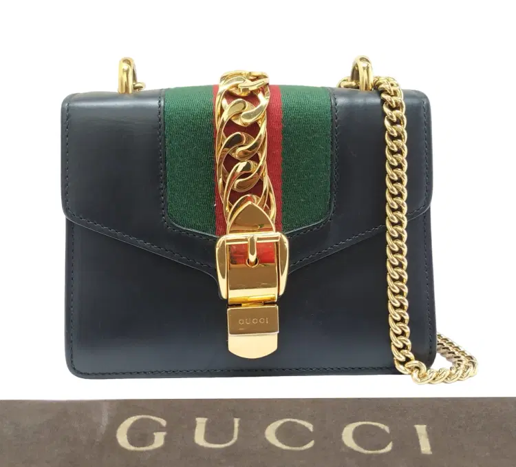 Gucci Sylvie Web Black Leather Mini Chain Bag-Hover-Image