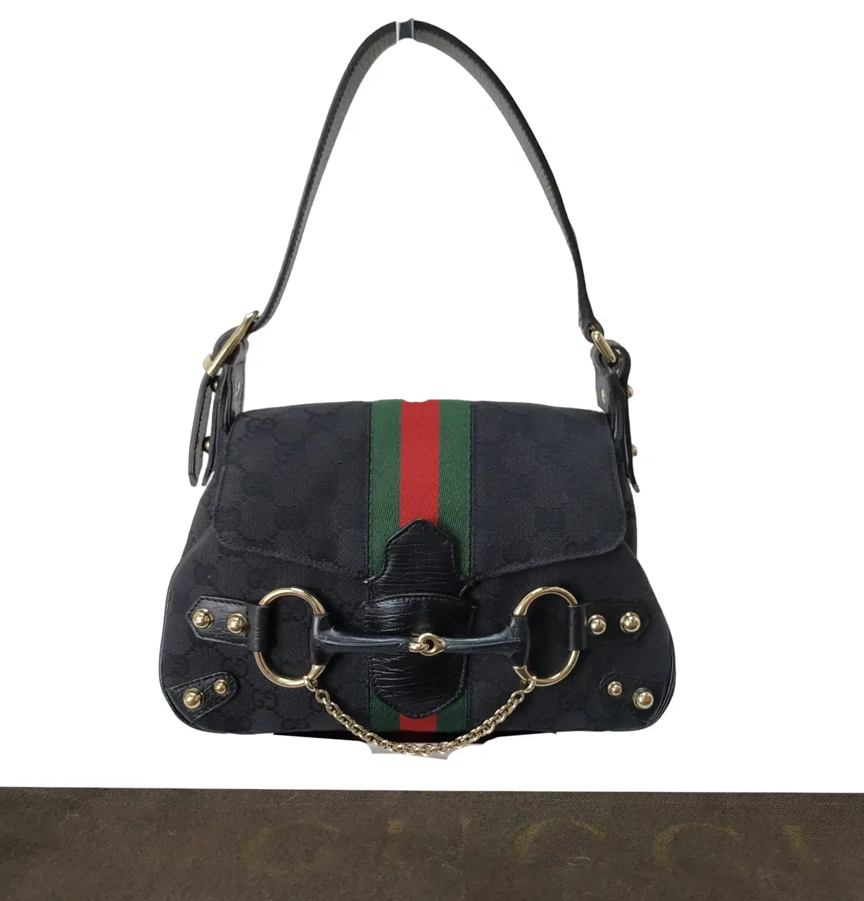 Gucci Black Signature Horsebit Web Shoulder Bag