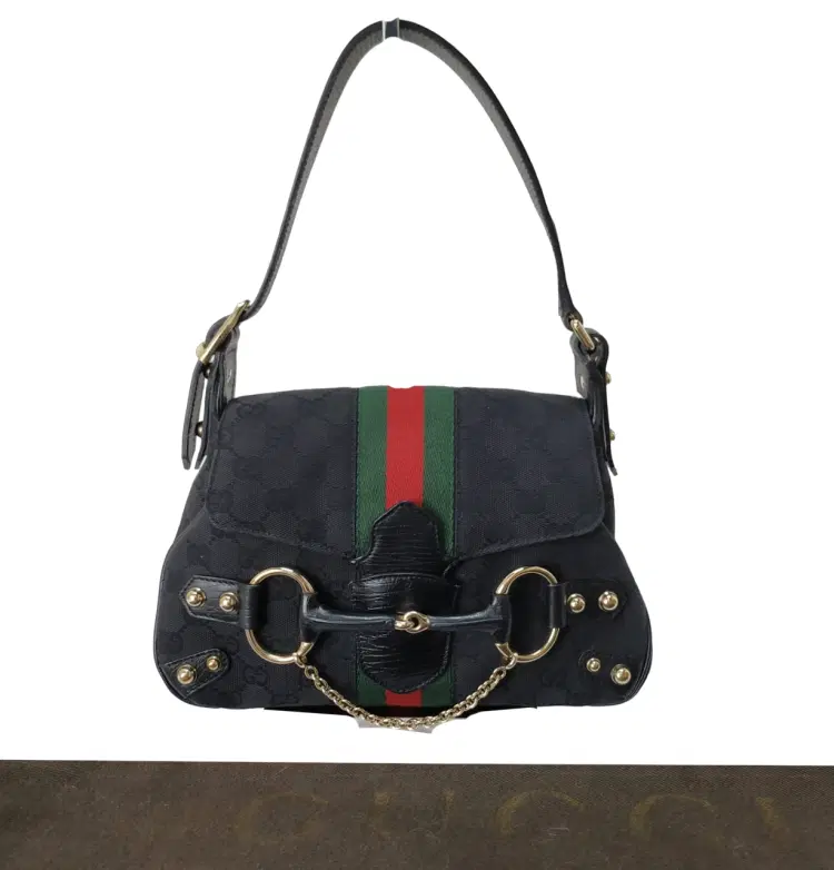 Gucci Black Signature Horsebit Web Shoulder Bag-Hover-Image