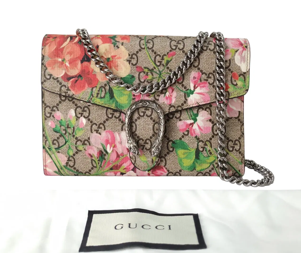 Gucci GG Supreme Blooms Canvas and Leather Dionysus Wallet On Chain