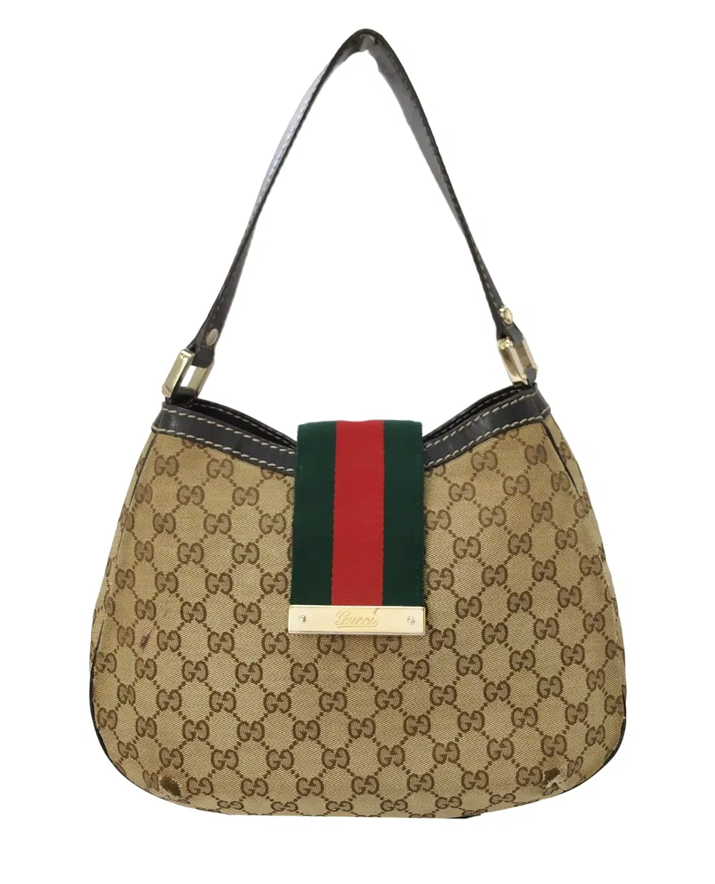 Gucci Beige GG Canvas New Ladies Web Hobo Bag