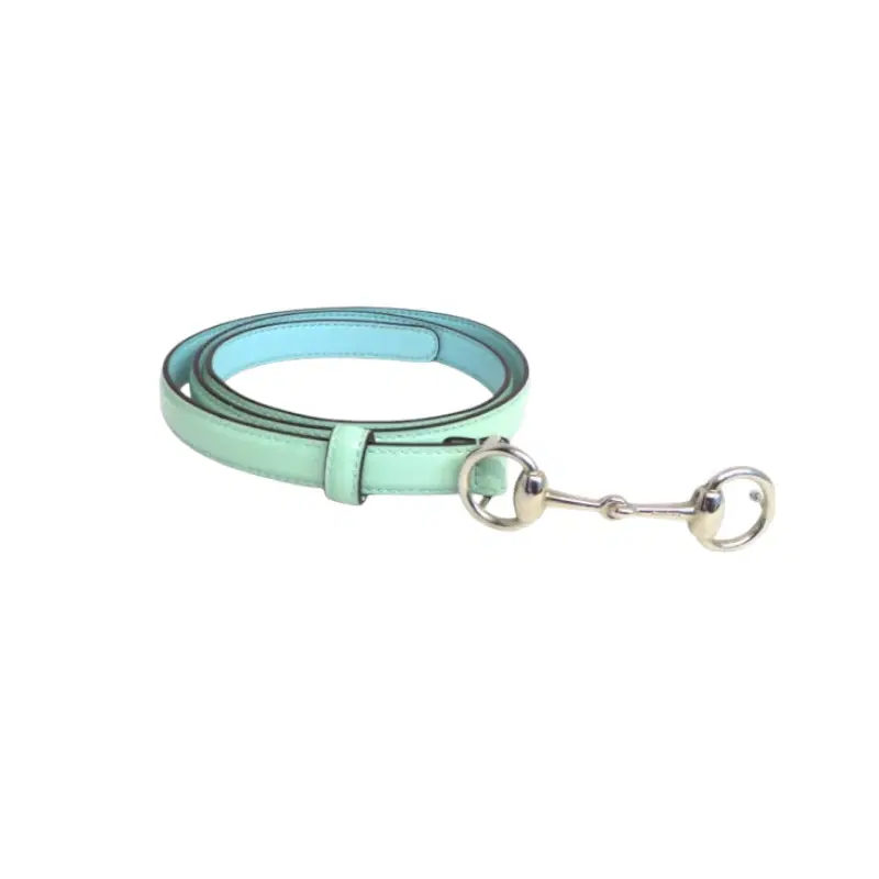 Gucci Blue Horsebit Leather Skinny Silver Buckle Belt