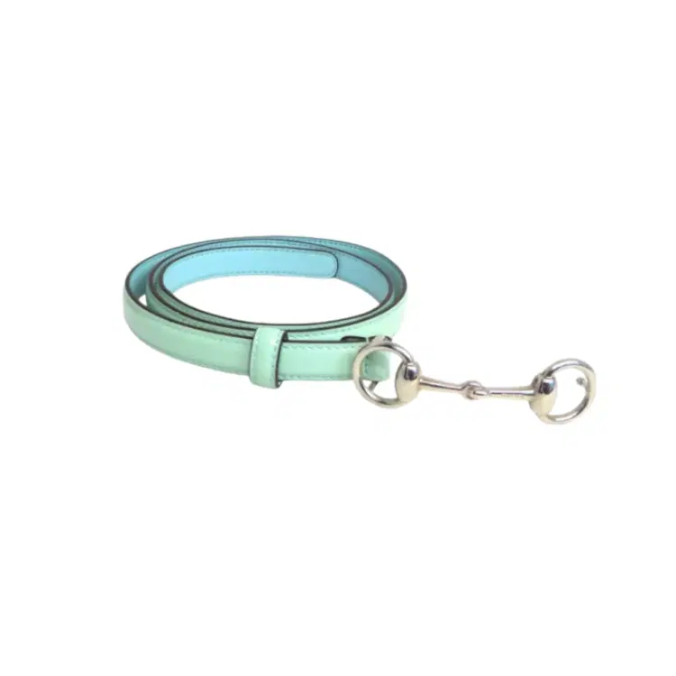 Gucci Blue Horsebit Leather Skinny Silver Buckle Belt-Hover-Image