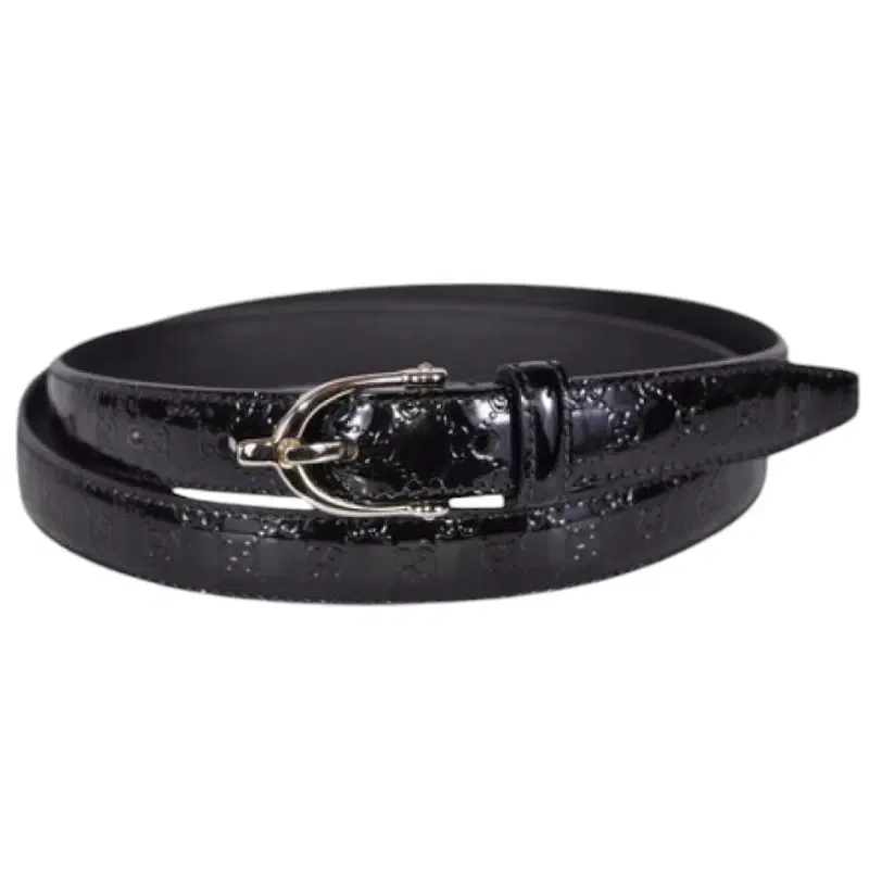 Gucci Black Patent Leather Logo Belt