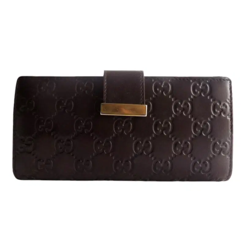 Gucci Brown Guccissima Leather Metal Bar Continental Wallet