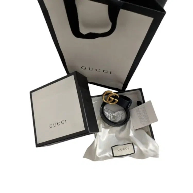 Gucci GG Navy Blue Leather Gold Buckle Belt-Hover-Image