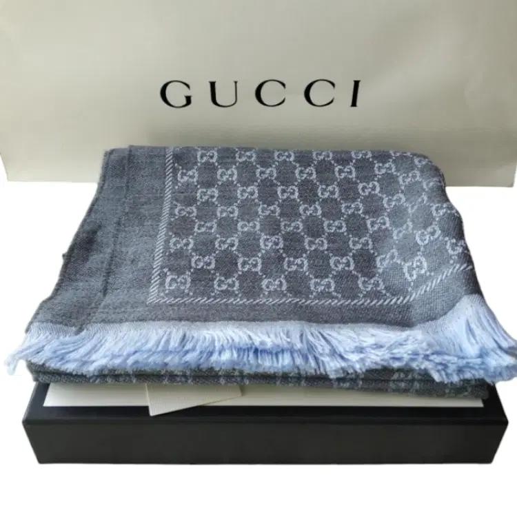 Gucci GG jacquard Light Blue Wool Scarf-Hover-Image