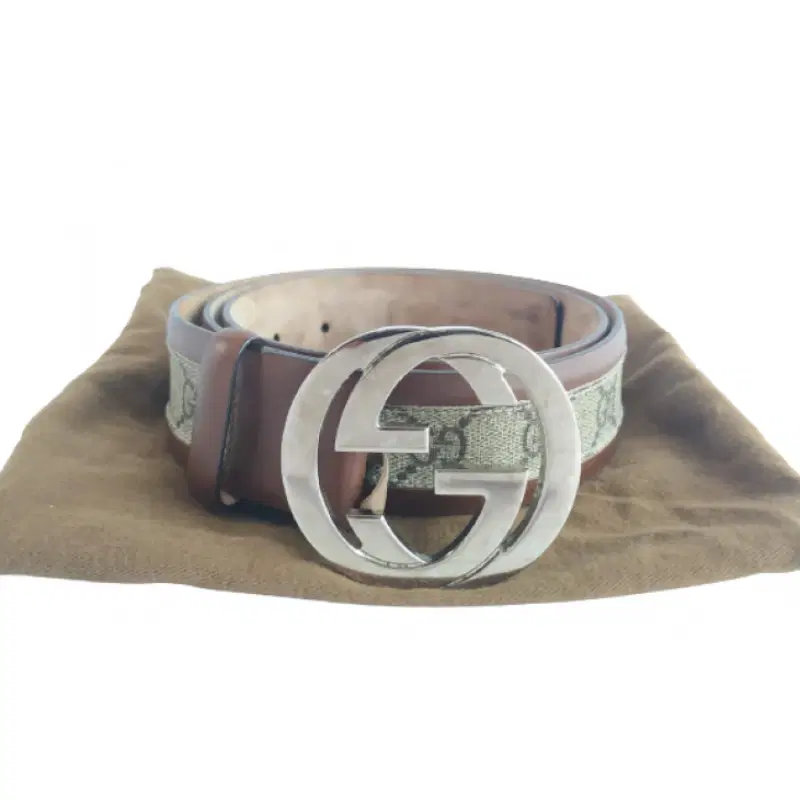 Gucci Monogram Interlocking G Canvas & Leather Belt