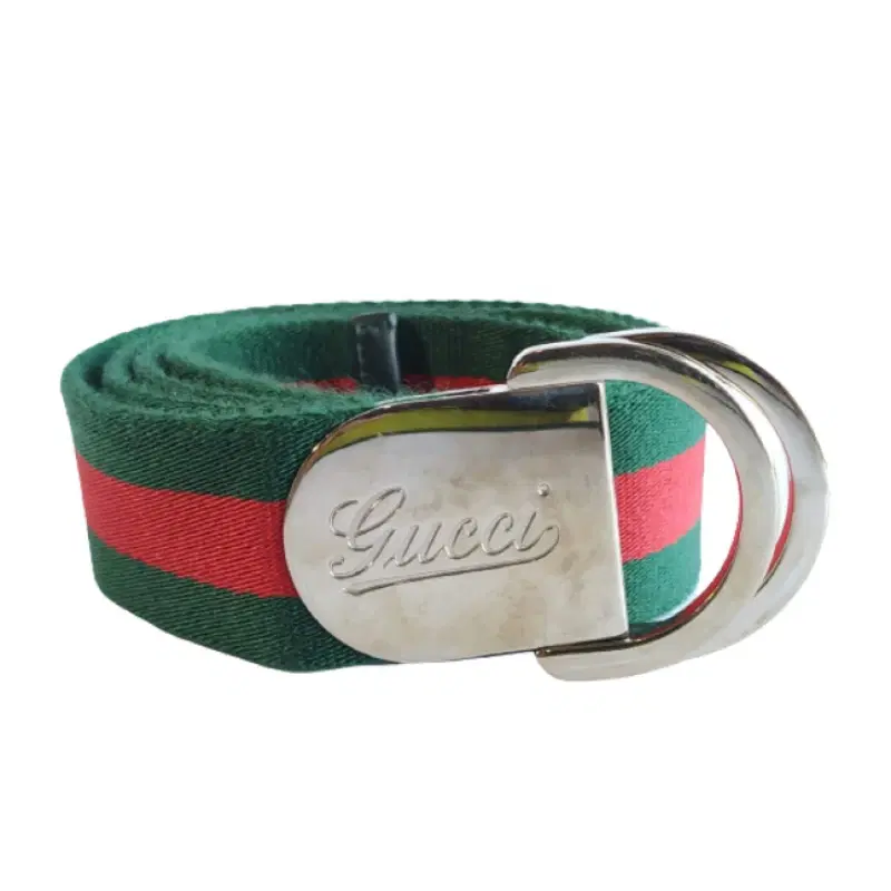 Gucci Web Canvas Script D-Ring Buckle Belt
