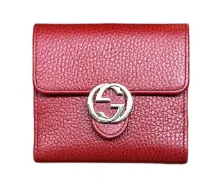 Gucci Red Leather Gold Interlocking G Logo Flap Wallet