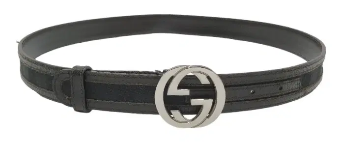 Gucci Black GG Canvas and Leather Interlocking G Buckle-Hover-Image