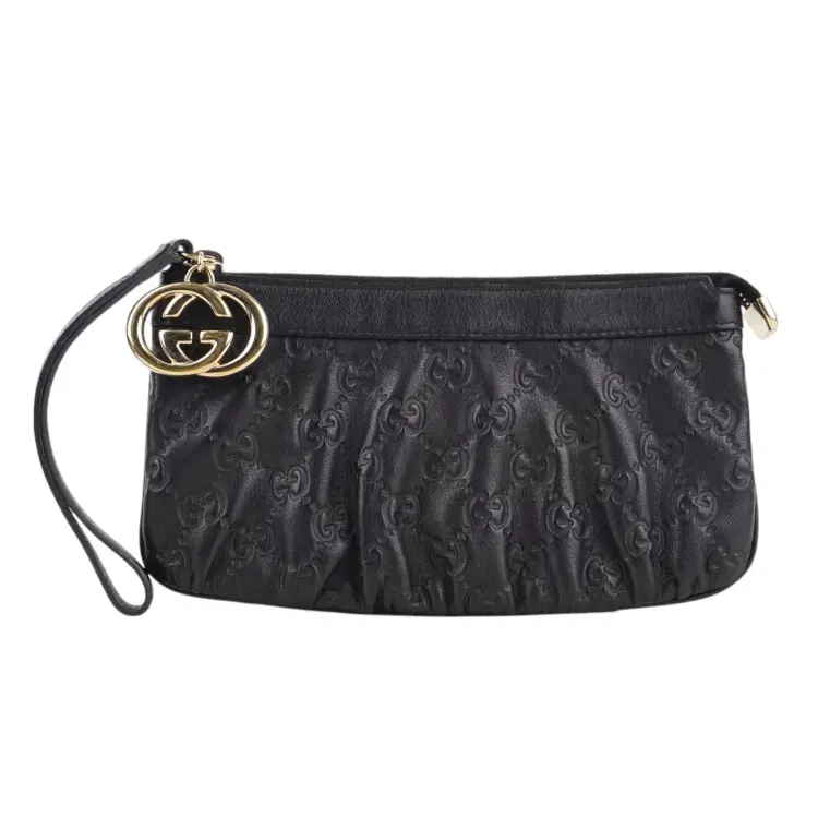 Gucci Black Guccissima Leather Wristlet Pochette-Hover-Image