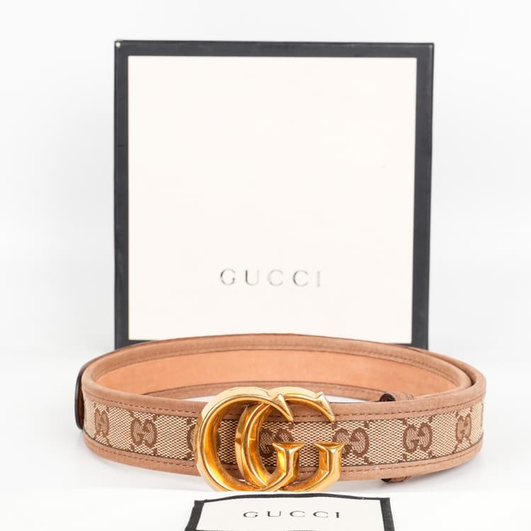 Gucci Brown Guccissima Canvas and Leather GG Buckle Belt-Hover-Image