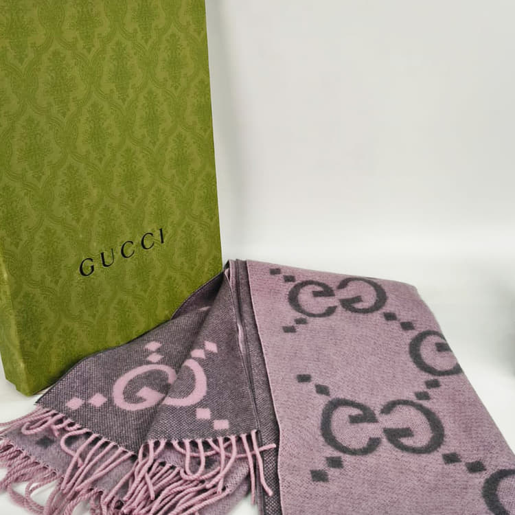 Gucci GG Jacquard Fringed Cashmere Scarf-Hover-Image