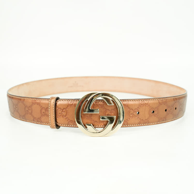 Gucci Interlocking GG Signature Leather Belt in Metallic Brown, Size 36-Hover-Image