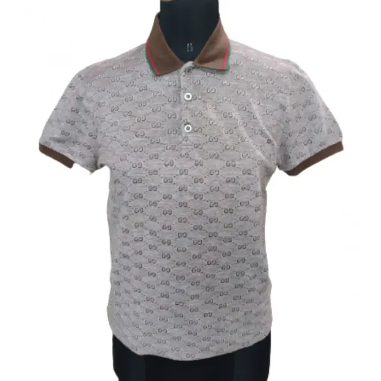 Gucci GG Print Brown Short Sleeve Polo T- Shirt-Hover-Image