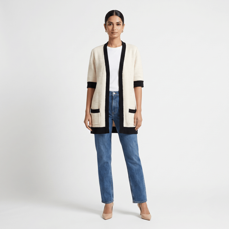 Size L - Gucci Cream Wool & Cotton Knit Open Front Cardigan-Hover-Image