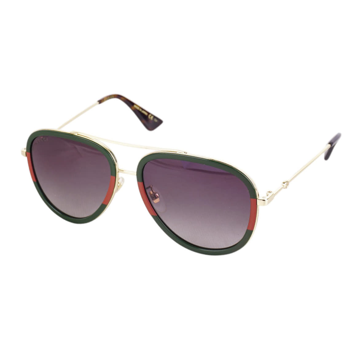 Gucci Aviator Metal Sunglasses With Green And Red Web Frame