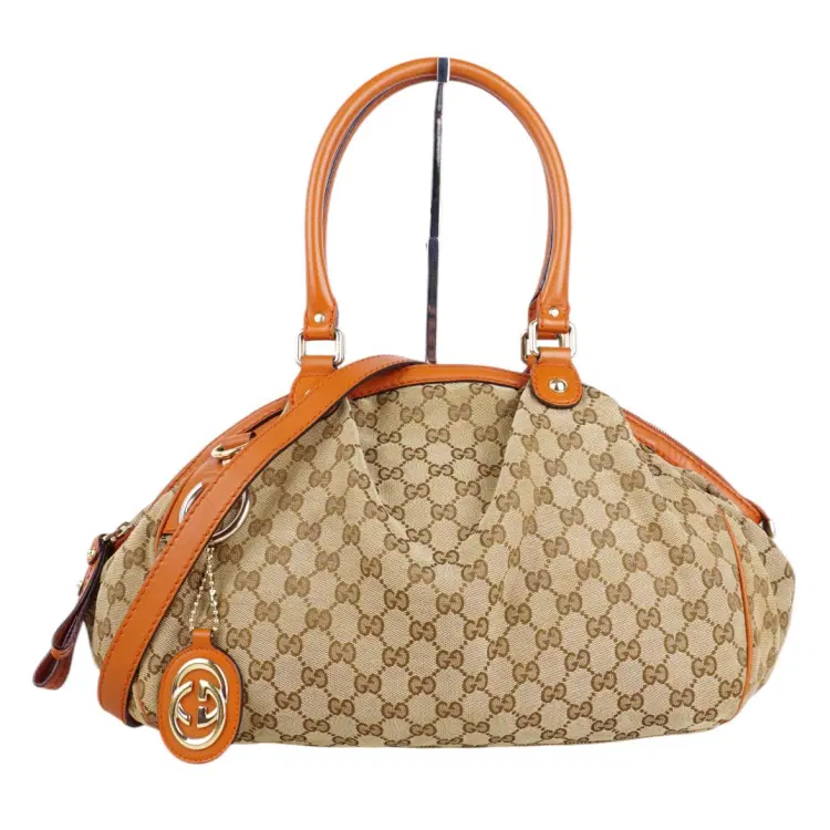 Gucci Beige/Rust GG Canvas and Leather Medium Sukey Tote-Hover-Image