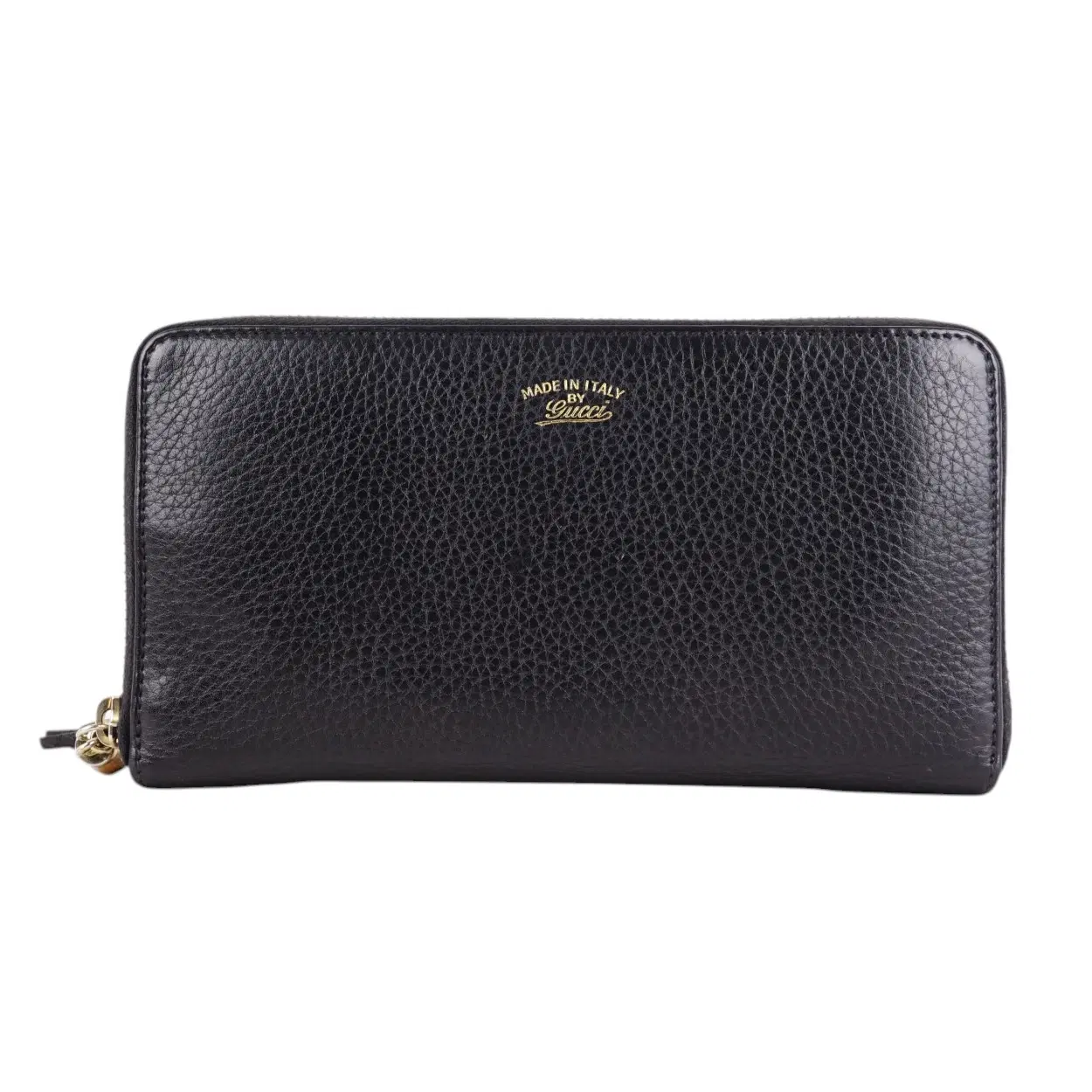 Gucci Black Leather Bamboo Tassel Zip Around Wallet