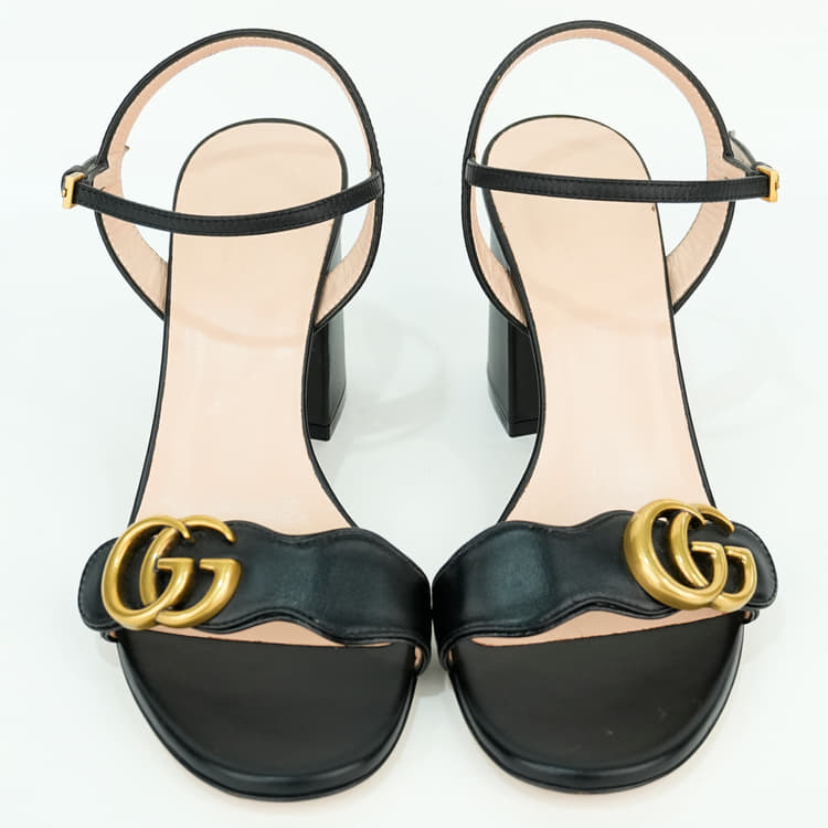 Size 37 - Gucci Black Leather GG Marmont Sandals-Hover-Image