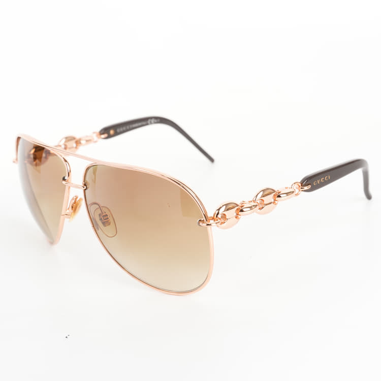 Gucci Marina Chain Metal Aviator Sunglasses Gold-Hover-Image